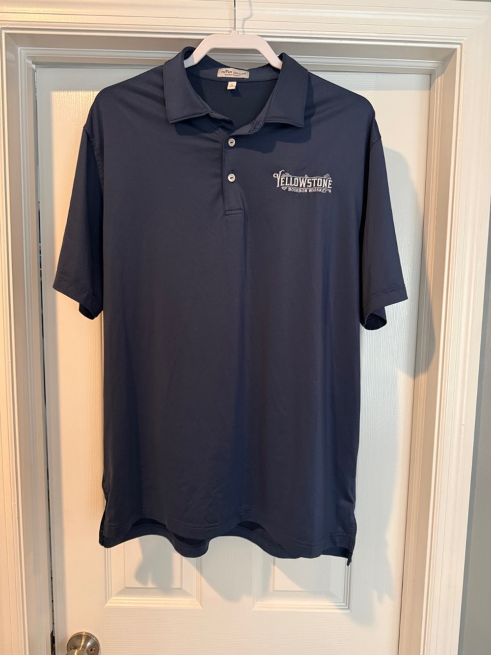 Peter Millar Navy Short-Sleeve Polo with Yellowstone Embroidery size Large